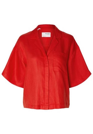 Toppar - Slflyra boxy revers linen shirt – Flame scarlet